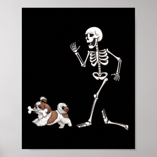 Funny Halloween Shih Tzu and Skeleton Poster (Vorne)