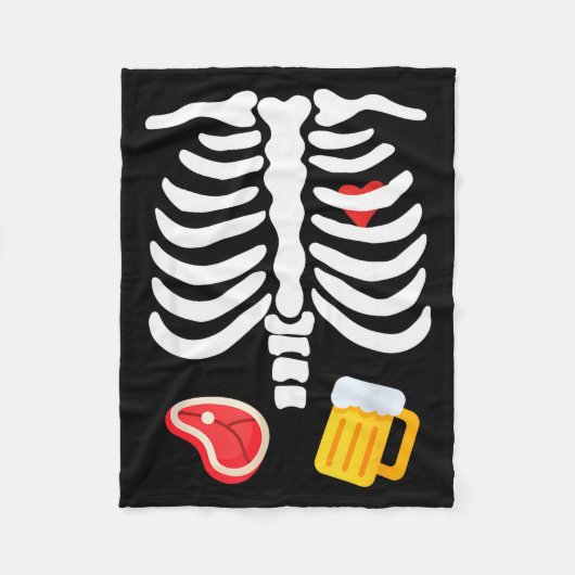 Funny Halloween Skeleton Beer & Steak Costume Fleecedecke (Vorderseite)