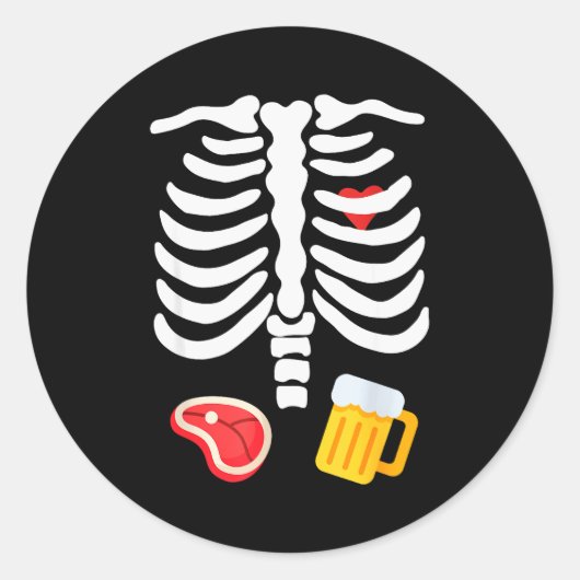 Funny Halloween Skeleton Beer & Steak Costume Runder Aufkleber (Vorderseite)