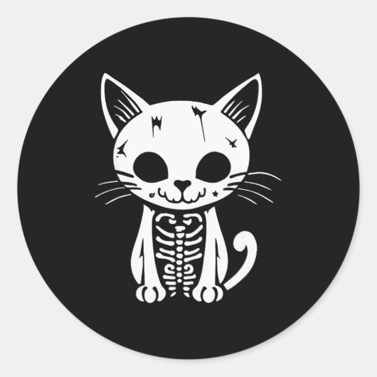 Funny Halloween Skeleton Cat Kitty Costume Skull C Runder Aufkleber (Vorderseite)