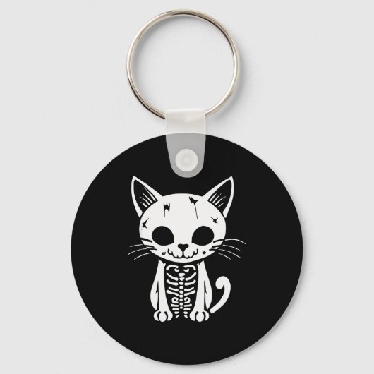 Funny Halloween Skeleton Cat Kitty Costume Skull C Schlüsselanhänger (Vorderseite)