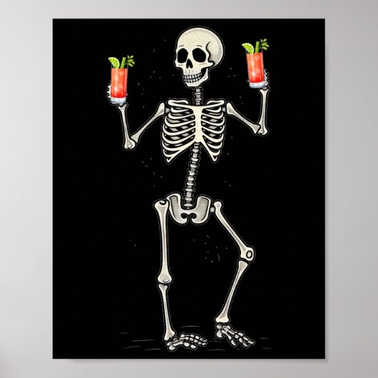 Funny Halloween Skeleton Drink Bloody Mary Schwanz Poster (Vorne)