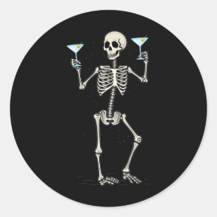 Funny Halloween Skeleton Drink Martini Schwanz Runder Aufkleber