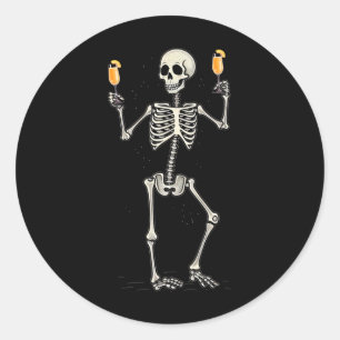 Funny Halloween Skeleton Drink Peach Bellini Ta Runder Aufkleber