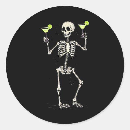 Funny Halloween Skeleton Drinking Margarita Tail Runder Aufkleber (Vorderseite)