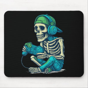Funny Halloween Skeleton Gamer Boys Men Video Game Mousepad