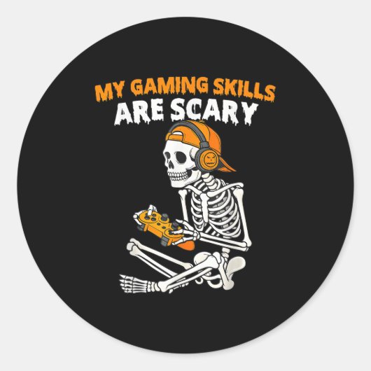 Funny Halloween Skeleton Gamer Video Gaming Skills Runder Aufkleber (Vorderseite)