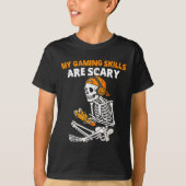 Funny Halloween Skeleton Gamer Video Gaming Skills T-Shirt (Vorderseite)