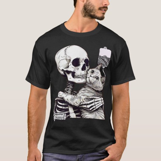 Funny Halloween Skeleton Hug Cat Vet Tech Veterina T-Shirt (Vorderseite)