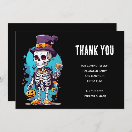 Funny Halloween Skeleton mit Top Hat Dankeskarte (Vorne/Hinten)