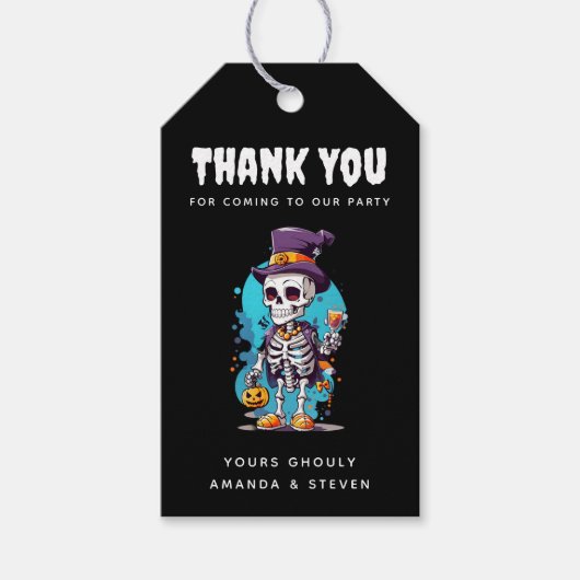 Funny Halloween Skeleton mit Top Hat Geschenkanhänger (Vorderseite)