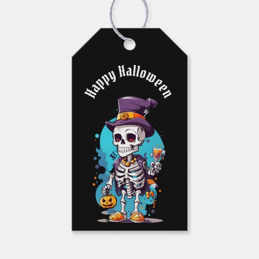 Funny Halloween Skeleton mit Top Hat Geschenkanhänger (Vorderseite)