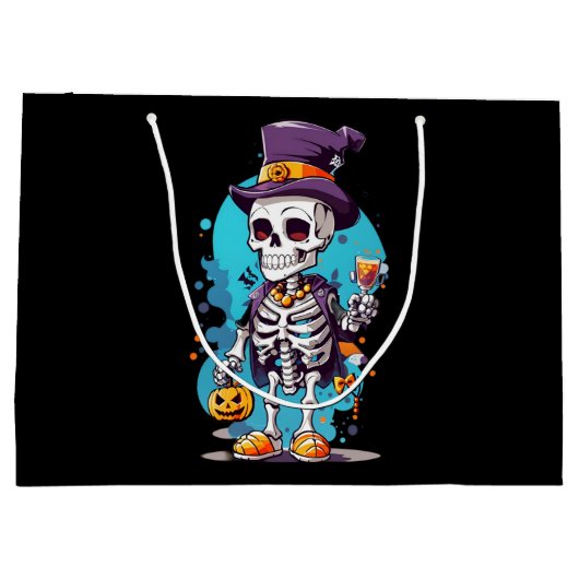 Funny Halloween Skeleton mit Top Hat Große Geschenktüte (Rückseite)