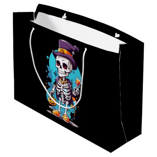 Funny Halloween Skeleton mit Top Hat Große Geschenktüte (Rückseite Schrägansicht)