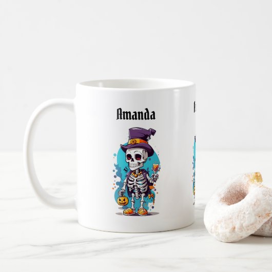 Funny Halloween Skeleton mit Top Hat Kaffeetasse (Mit Donut)