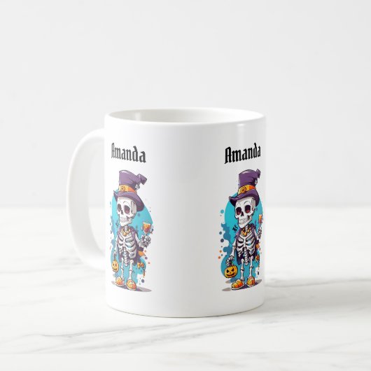 Funny Halloween Skeleton mit Top Hat Kaffeetasse (Vorderseite Links)