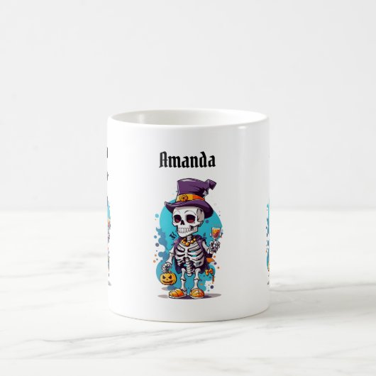 Funny Halloween Skeleton mit Top Hat Kaffeetasse (Mittel)
