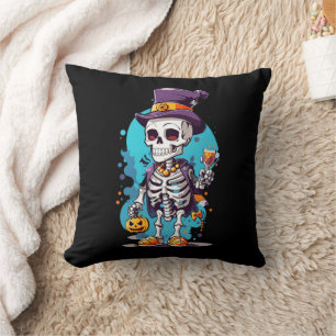 Funny Halloween Skeleton mit Top Hat Kissen