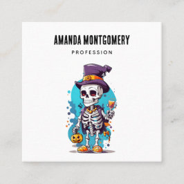 Funny Halloween Skeleton mit Top Hat Quadratische Visitenkarte