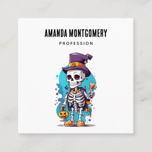 Funny Halloween Skeleton mit Top Hat Quadratische Visitenkarte (Vorderseite)
