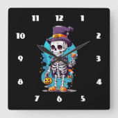 Funny Halloween Skeleton mit Top Hat Quadratische Wanduhr (Vorderseite)