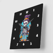 Funny Halloween Skeleton mit Top Hat Quadratische Wanduhr (Winkel)