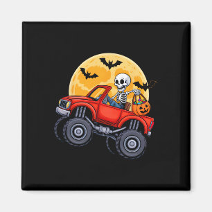 Funny Halloween Skeleton Monster Truck Kids Boys T Magnet