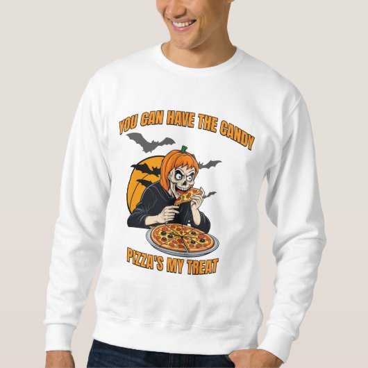 Funny Halloween Skeleton, Pizza Lover Foody Sweatshirt (Vorderseite)