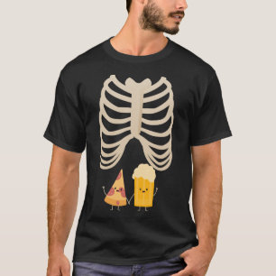 Funny Halloween Skeleton Pregnancy Pizza & Beer X- T-Shirt