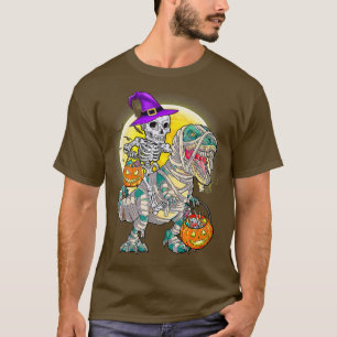 Funny Halloween Skeleton Riding Mummy Dinosaur T r T-Shirt