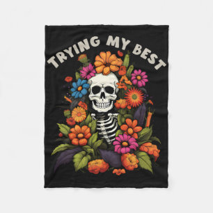 Funny Halloween Skeleton Vintage Blume versuchen, Fleecedecke