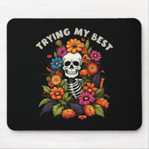 Funny Halloween Skeleton Vintage Blume versuchen, Mousepad