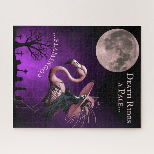 Funny Halloween Skeleton Witch and Flamingo Puzzle (Horizontal)
