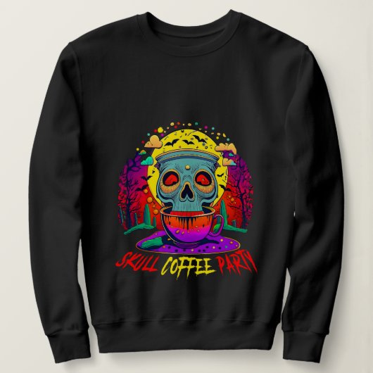 Funny Halloween Skull-Kaffee Addict Party Sweatshirt (Design vorne)