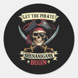 Funny Halloween Skull Ließ The Pirate Shenanigans  Runder Aufkleber