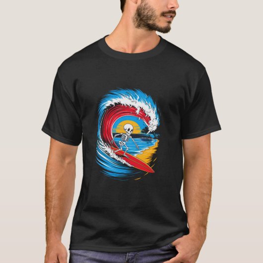 Funny Halloween Spooky Skeleton Surfing T Shirt (Vorderseite)