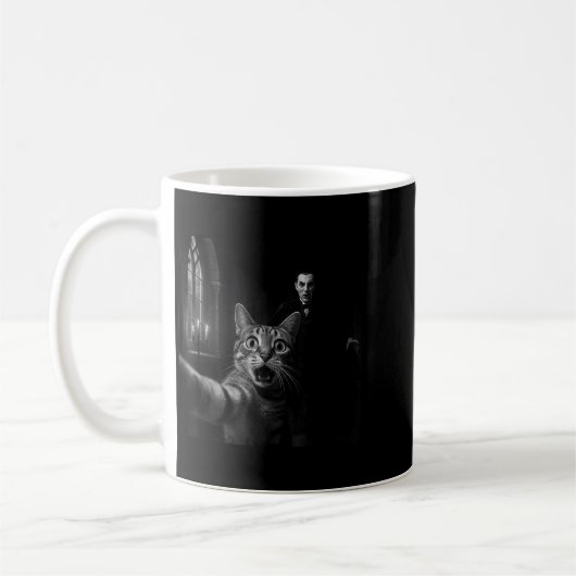 Funny Halloween Surprised Ed Cat Selfie Dracula Va Kaffeetasse (Links)