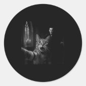 Funny Halloween Surprised Ed Cat Selfie Dracula Va Runder Aufkleber (Vorderseite)