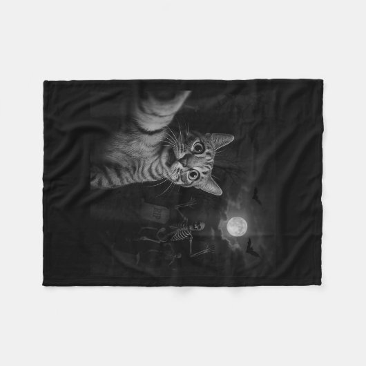 Funny Halloween Surprised Ed Cat Selfie Soky Skele Fleecedecke (Vorderseite (Horizontal))
