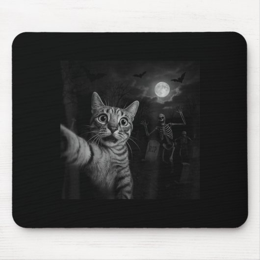Funny Halloween Surprised Ed Cat Selfie Soky Skele Mousepad (Vorne)