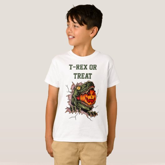Funny Halloween T-rex Head Eats Pumpkin T-Shirt (Vorne ganz)