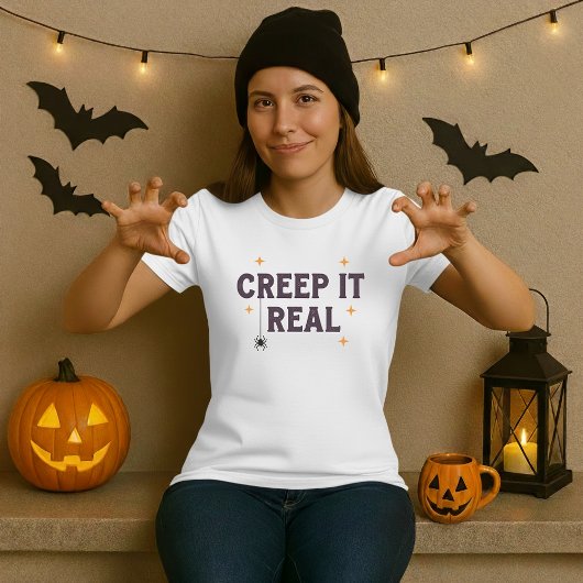Funny Halloween T-Shirt; Creep it Real Spider Puff T-Shirt