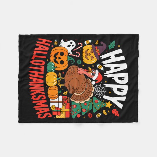 Funny Halloween Thanksgiving Christmas Happy Hallo Fleecedecke (Vorderseite (Horizontal))