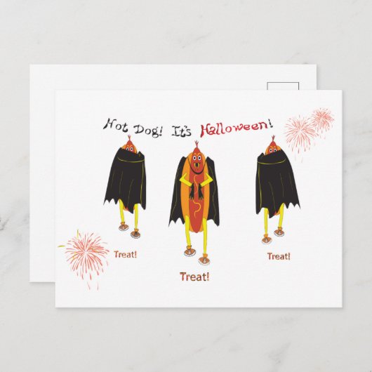 Funny Halloween Vampire Hot Dogtrick oder Treat Postkarte (Vorne/Hinten)