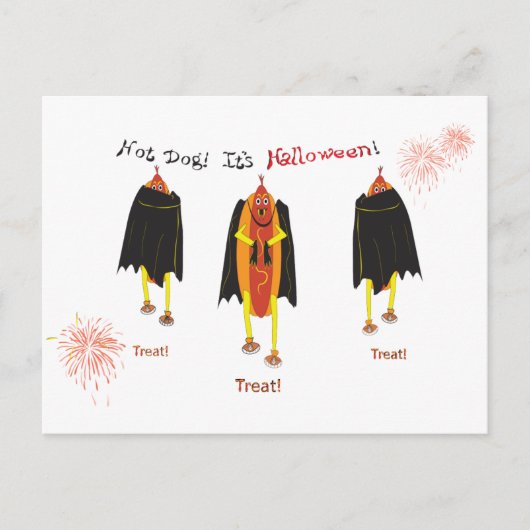 Funny Halloween Vampire Hot Dogtrick oder Treat Postkarte (Vorderseite)