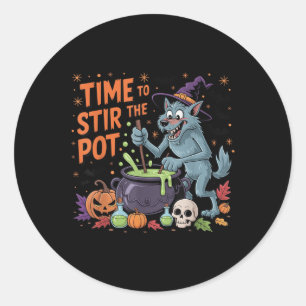 Funny Halloween Werewolf Zeit, um den Topf zu umrü Runder Aufkleber