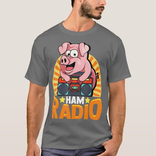 Funny Ham Radio Pig auf Boombox Radio Operator T-Shirt (Vorderseite)
