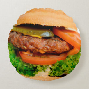 Funny Hamburger Cheeseburger überall in Print Food Rundes Kissen