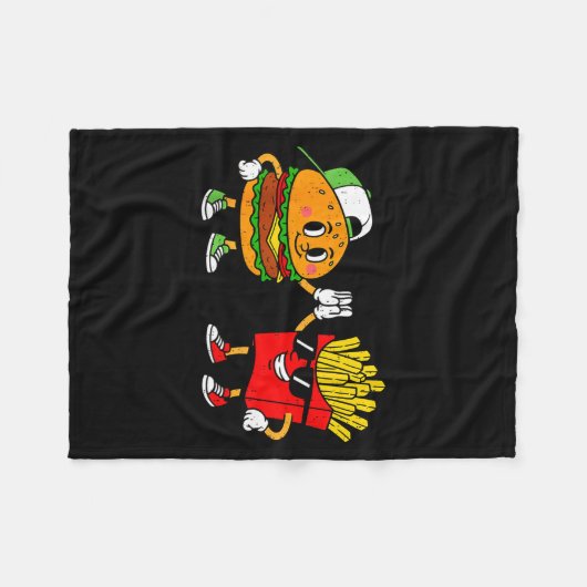 Funny Hamburger French Fries Combo Snacks Fast Foo Fleecedecke (Vorderseite (Horizontal))