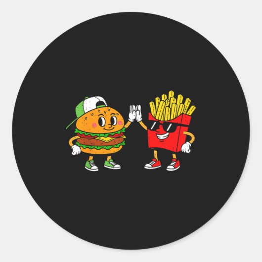 Funny Hamburger French Fries Combo Snacks Fast Foo Runder Aufkleber (Vorderseite)